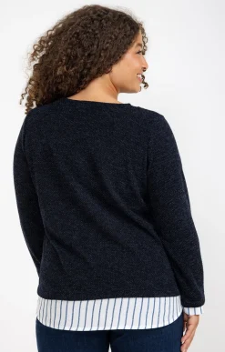 Toscane Boutique Pulls & Cardigans|Pull 2-en-1 avec empiècement à rayures MARINE