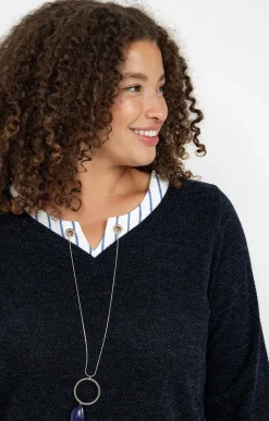 Toscane Boutique Pulls & Cardigans|Pull 2-en-1 avec empiècement à rayures MARINE