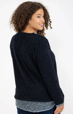 Toscane Boutique Pulls & Cardigans|Pull 2-en-1 avec empiècement filet MARINE