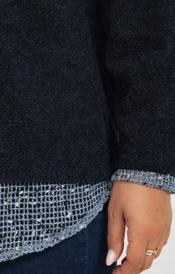 Toscane Boutique Pulls & Cardigans|Pull 2-en-1 avec empiècement filet MARINE