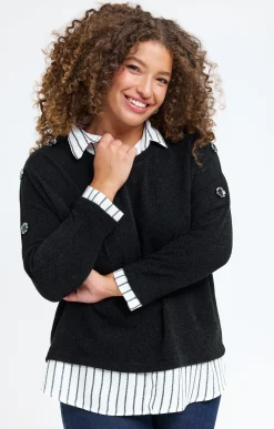 Toscane Boutique Pulls & Cardigans|Pull 2-en-1 avec empiècement rayé NOIR