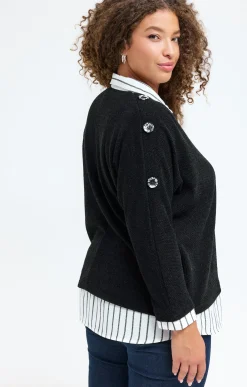 Toscane Boutique Pulls & Cardigans|Pull 2-en-1 avec empiècement rayé NOIR