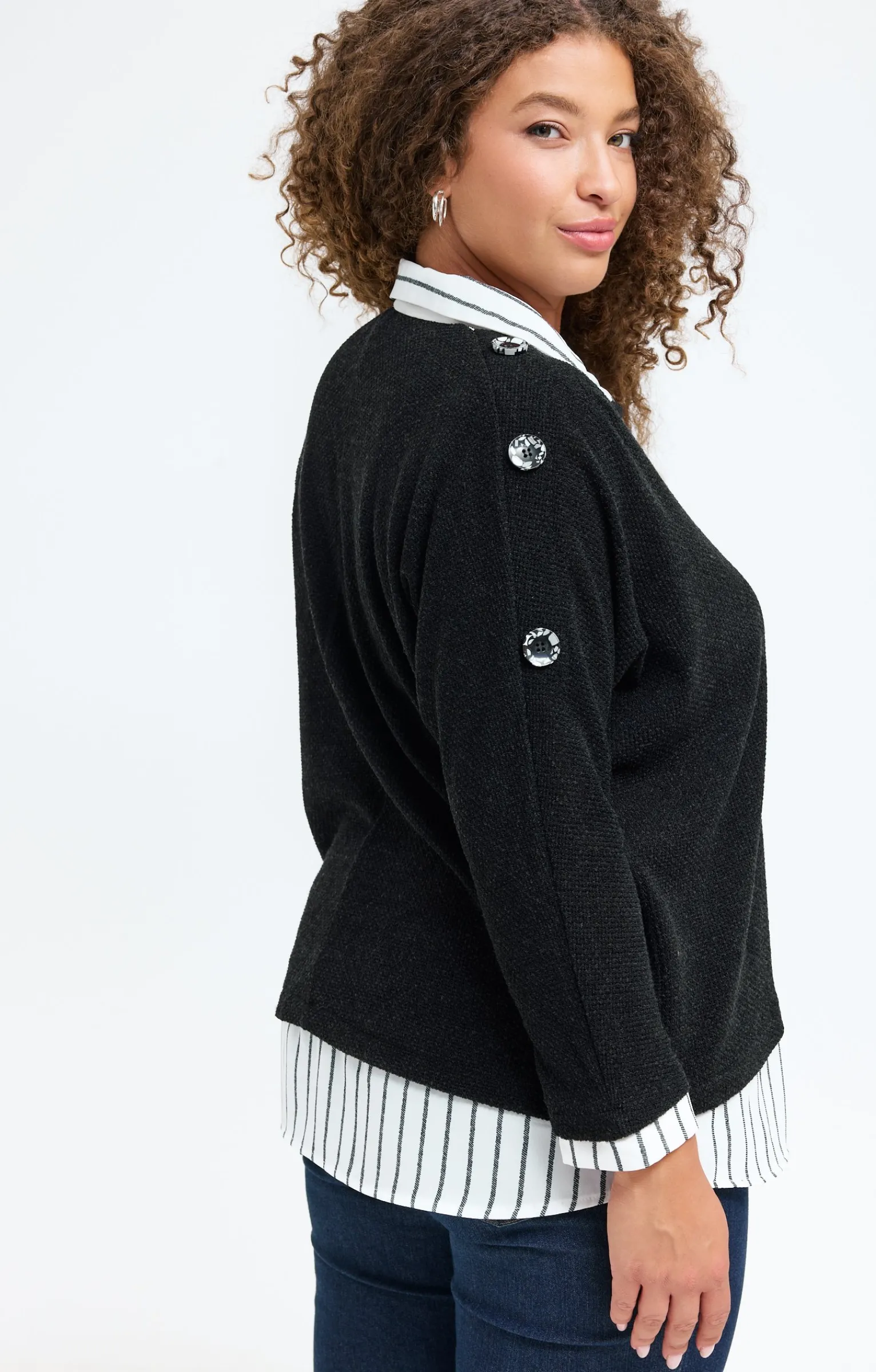 Toscane Boutique Pulls & Cardigans|Pull 2-en-1 avec empiècement rayé NOIR