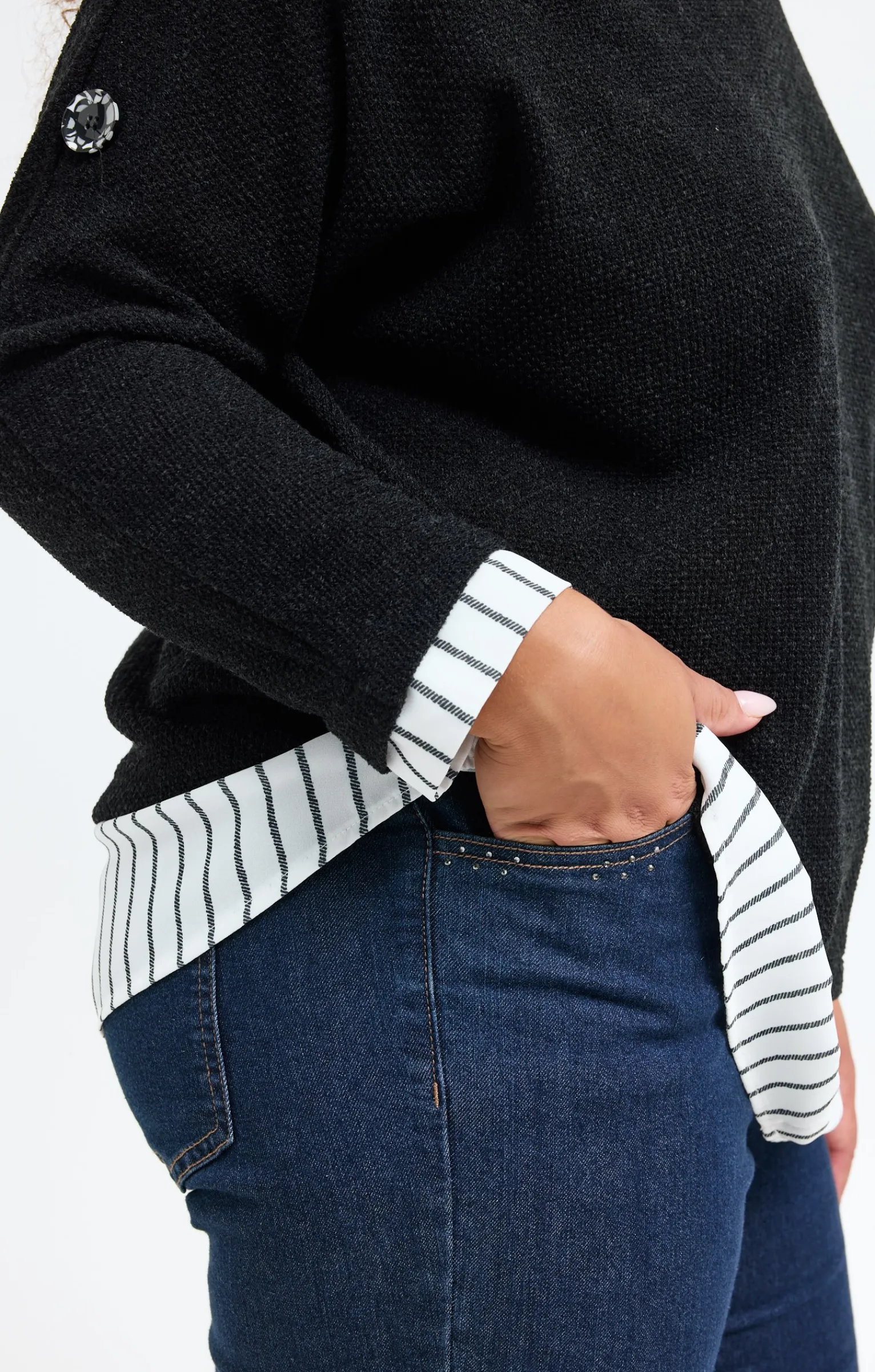 Toscane Boutique Pulls & Cardigans|Pull 2-en-1 avec empiècement rayé NOIR