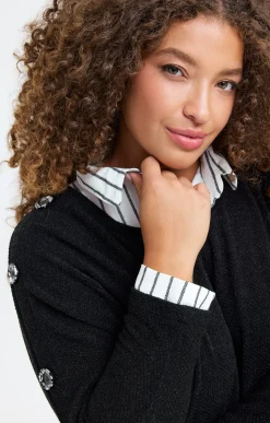 Toscane Boutique Pulls & Cardigans|Pull 2-en-1 avec empiècement rayé NOIR