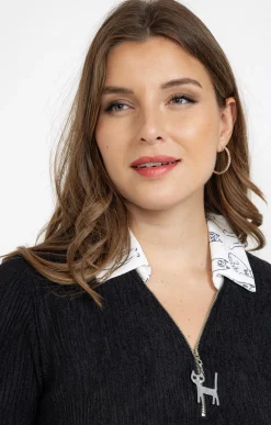 Toscane Boutique Pulls & Cardigans|Pull 2-en-1 imprimé chat NOIR