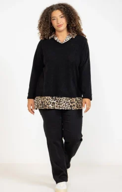 Toscane Boutique Pulls & Cardigans|Pull 2-en-1 imprimé léopard NOIR