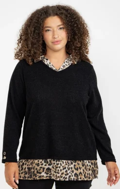 Toscane Boutique Pulls & Cardigans|Pull 2-en-1 imprimé léopard NOIR