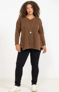 Toscane Boutique Pulls & Cardigans|Pull en maille brillante et collier CAMEL