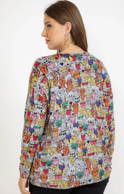 Toscane Boutique Pulls & Cardigans|Pull imprimé chat avec strass GRIS MOYEN