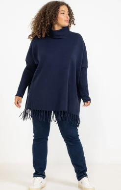 Toscane Boutique Pulls & Cardigans|Pull poncho avec franges MARINE