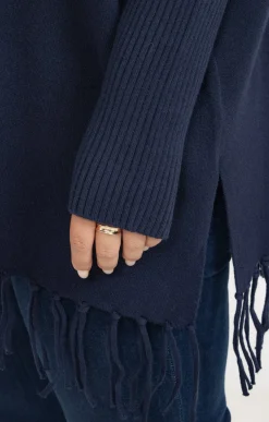 Toscane Boutique Pulls & Cardigans|Pull poncho avec franges MARINE