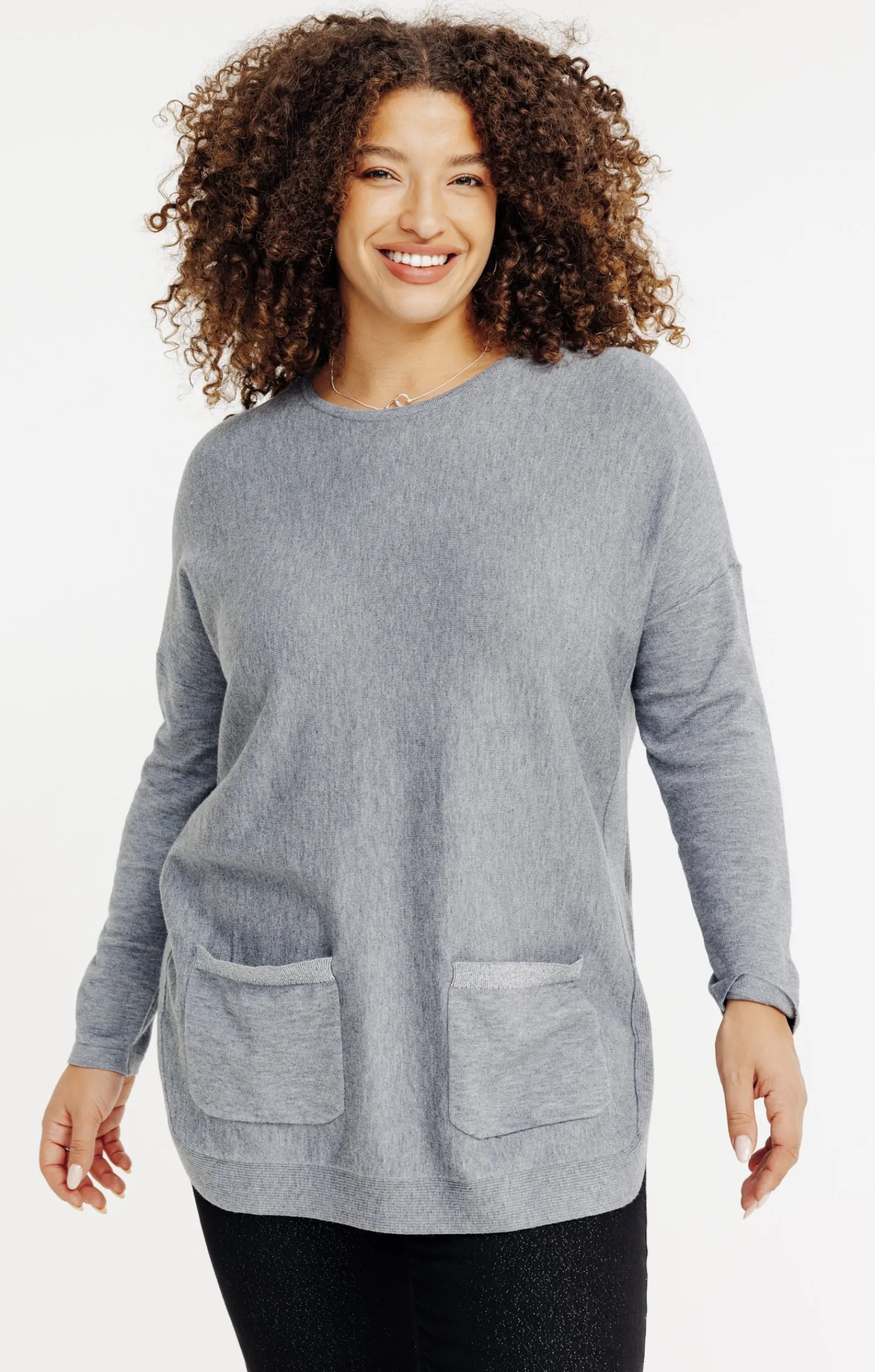 Toscane Boutique Pulls & Cardigans|Pull uni avec poches GRIS MOYEN
