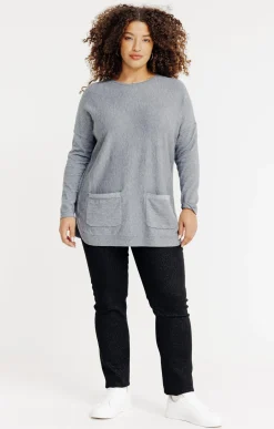 Toscane Boutique Pulls & Cardigans|Pull uni avec poches GRIS MOYEN