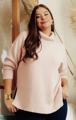 Toscane Boutique Pulls & Cardigans|Pull uni col montant ROSE