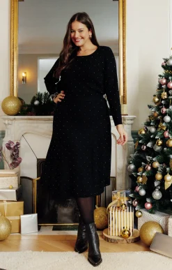 Toscane Boutique Pulls & Cardigans|Pull uni côtelé avec strass NOIR