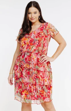 Toscane Boutique Robes|Robe en dentelle avec volants ROUGE CLAIR