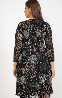 Toscane Boutique Robes|Robe imprimée plissée NOIR
