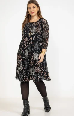 Toscane Boutique Robes|Robe imprimée plissée NOIR