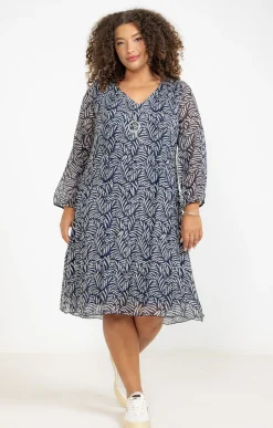 Toscane Boutique Robes|Robe imprimée plissée et collier MARINE