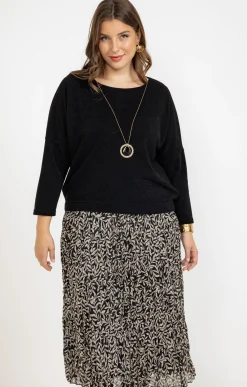 Toscane Boutique Robes|Robe longue 2-en-1 pull et collier NOIR