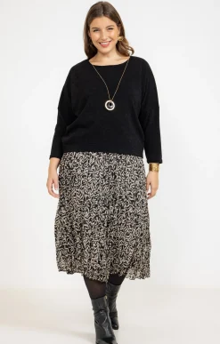 Toscane Boutique Robes|Robe longue 2-en-1 pull et collier NOIR