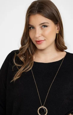 Toscane Boutique Robes|Robe longue 2-en-1 pull et collier NOIR