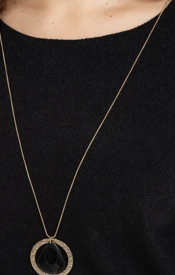 Toscane Boutique Robes|Robe longue 2-en-1 pull et collier NOIR