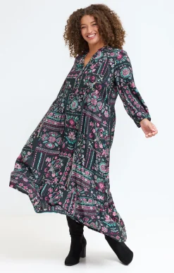 Toscane Boutique Robes|Robe longue imprimée SMOKE GREEN