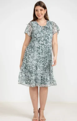 Toscane Boutique Robes|Robe plissée à fleurs CELADON