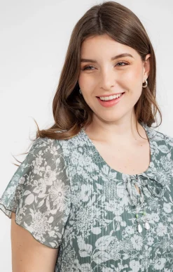 Toscane Boutique Robes|Robe plissée à fleurs CELADON