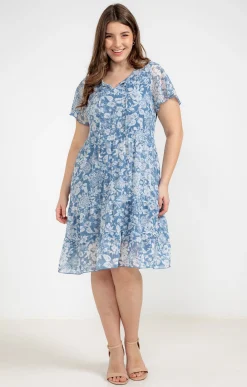 Toscane Boutique Robes|Robe plissée à fleurs BLEU