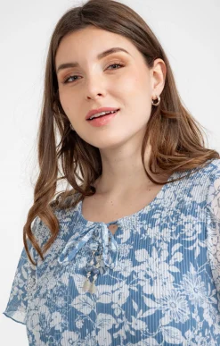 Toscane Boutique Robes|Robe plissée à fleurs BLEU