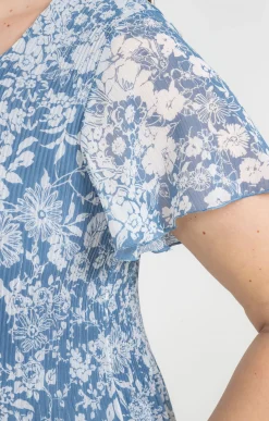 Toscane Boutique Robes|Robe plissée à fleurs BLEU
