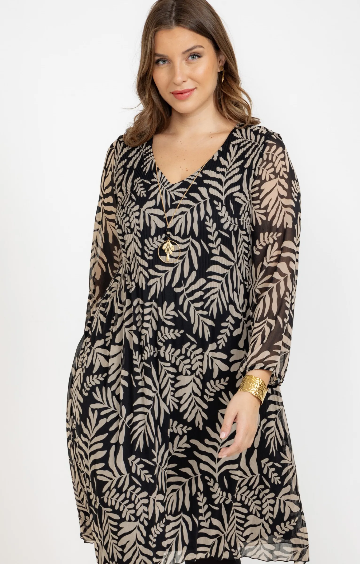 Toscane Boutique Robes|Robe plissée et imprimée NOIR