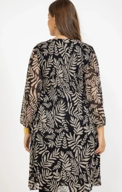 Toscane Boutique Robes|Robe plissée et imprimée NOIR