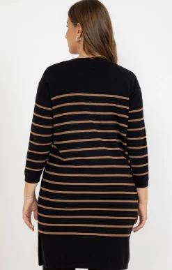 Toscane Boutique Robes|Robe pull maille rayée chic NOIR