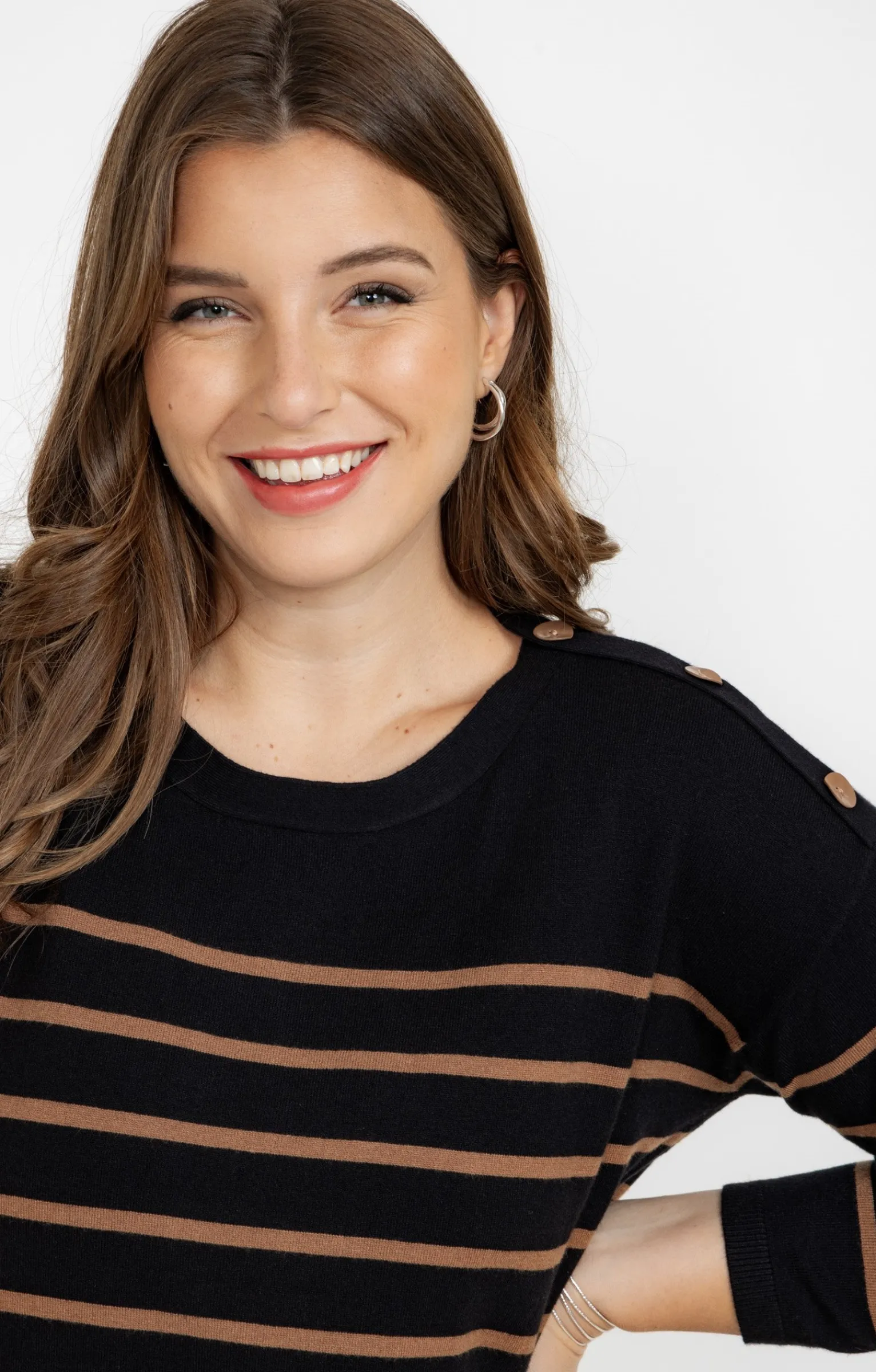 Toscane Boutique Robes|Robe pull maille rayée chic NOIR