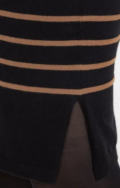 Toscane Boutique Robes|Robe pull maille rayée chic NOIR