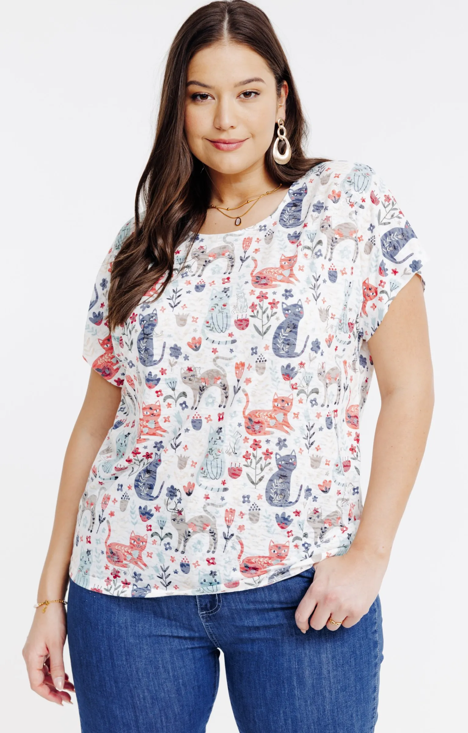 Toscane Boutique Tee-shirts|Tee-shirt à imprimé chats BLEU ORAGE