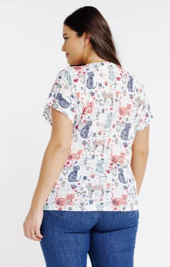 Toscane Boutique Tee-shirts|Tee-shirt à imprimé chats BLEU ORAGE