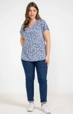 Toscane Boutique Tee-shirts|Tee-shirt à imprimé fleurs BLEU