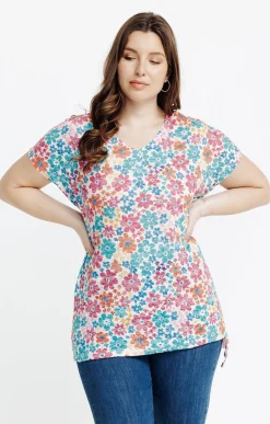 Toscane Boutique Tee-shirts|Tee-shirt à imprimé fleurs TURQUOISE