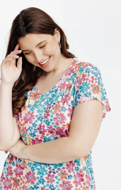 Toscane Boutique Tee-shirts|Tee-shirt à imprimé fleurs TURQUOISE