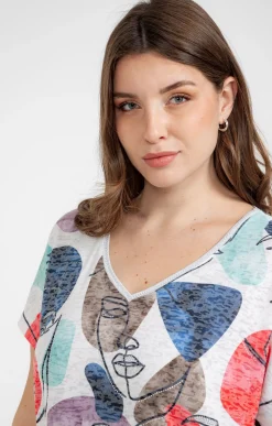 Toscane Boutique Tee-shirts|Tee-shirt à imprimé visages MARINE