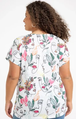 Toscane Boutique Tee-shirts|Tee-shirt à imprimé visages CELADON