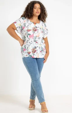 Toscane Boutique Tee-shirts|Tee-shirt à imprimé visages CELADON