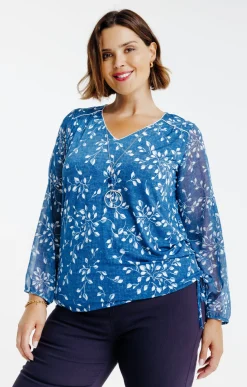 Toscane Boutique Tee-shirts|Tee-shirt bi-matière avec collier BLEU HORIZON