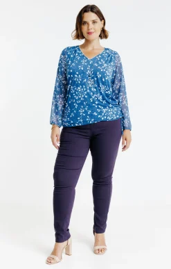 Toscane Boutique Tee-shirts|Tee-shirt bi-matière avec collier BLEU HORIZON