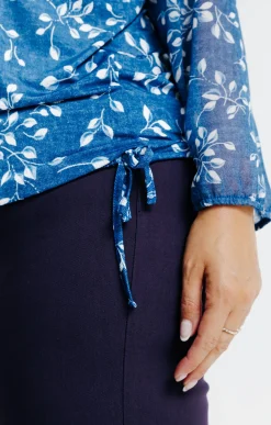 Toscane Boutique Tee-shirts|Tee-shirt bi-matière avec collier BLEU HORIZON